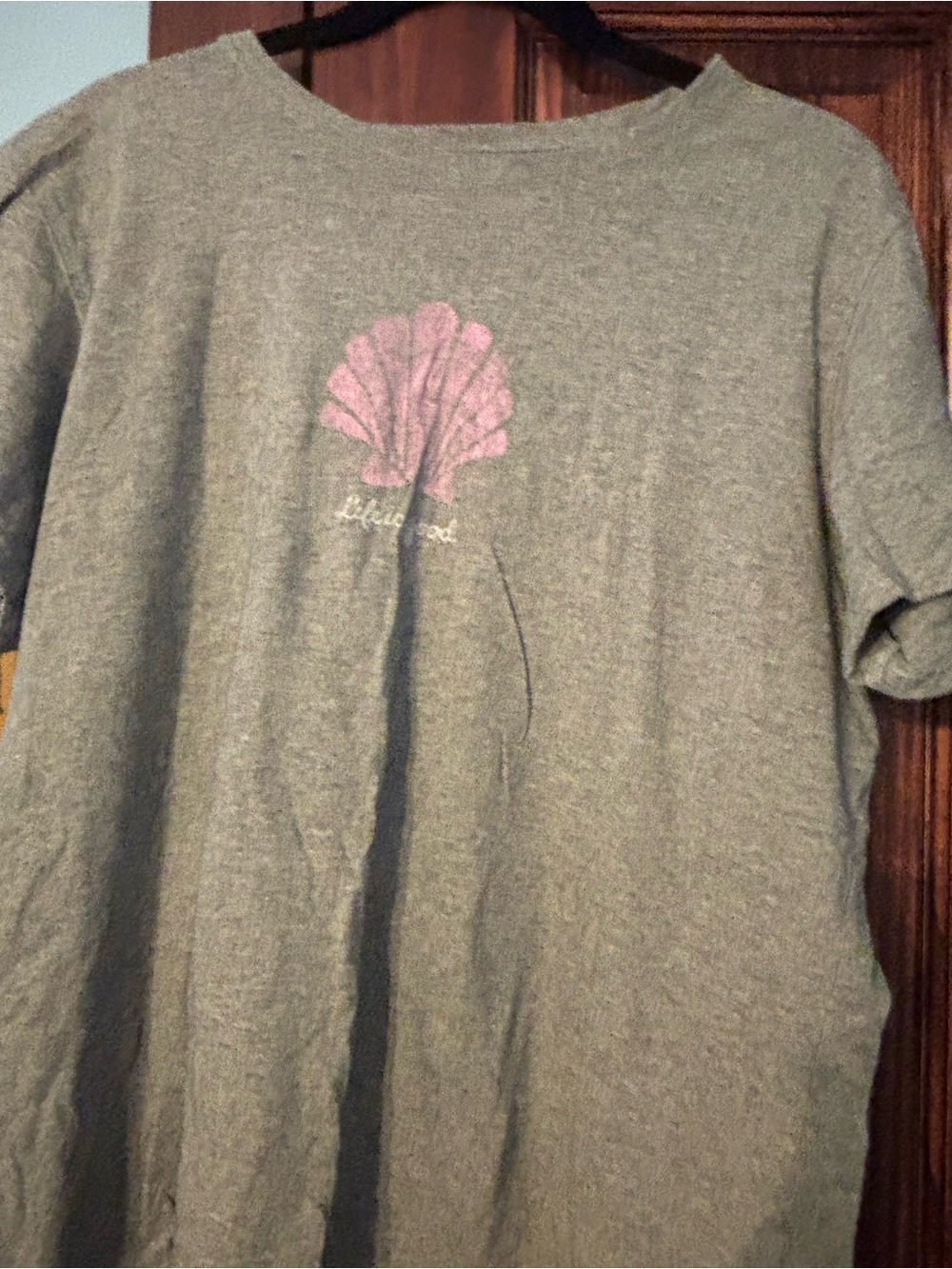 Life Is Good Gray Tee with Pink Shell Graphic